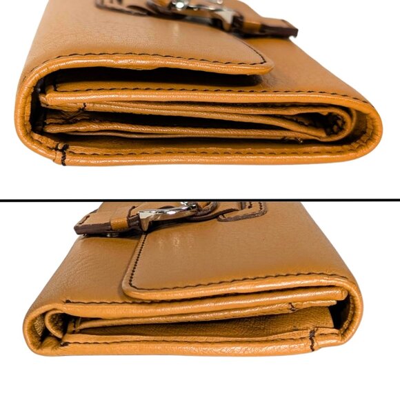 Talbots Leather Tan Camel Folding Soho Flap Wallet Checkbook Coin ID - Picture 4 of 11